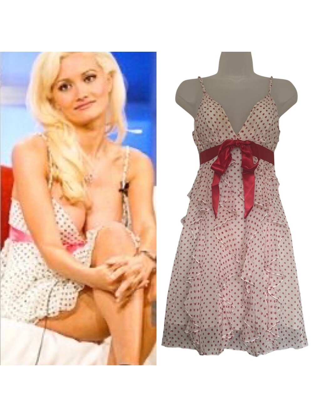 Y2K ASO Holly Madison BCBGMaxazria Red Polka Dot Silk Dress Size 0